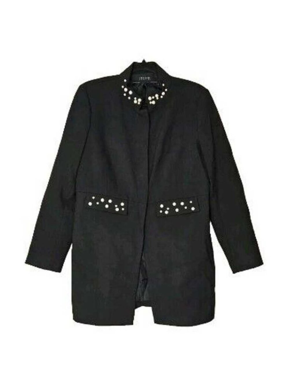 ZARA Pearl Embellished Frock Jacket Blazer Black Size L